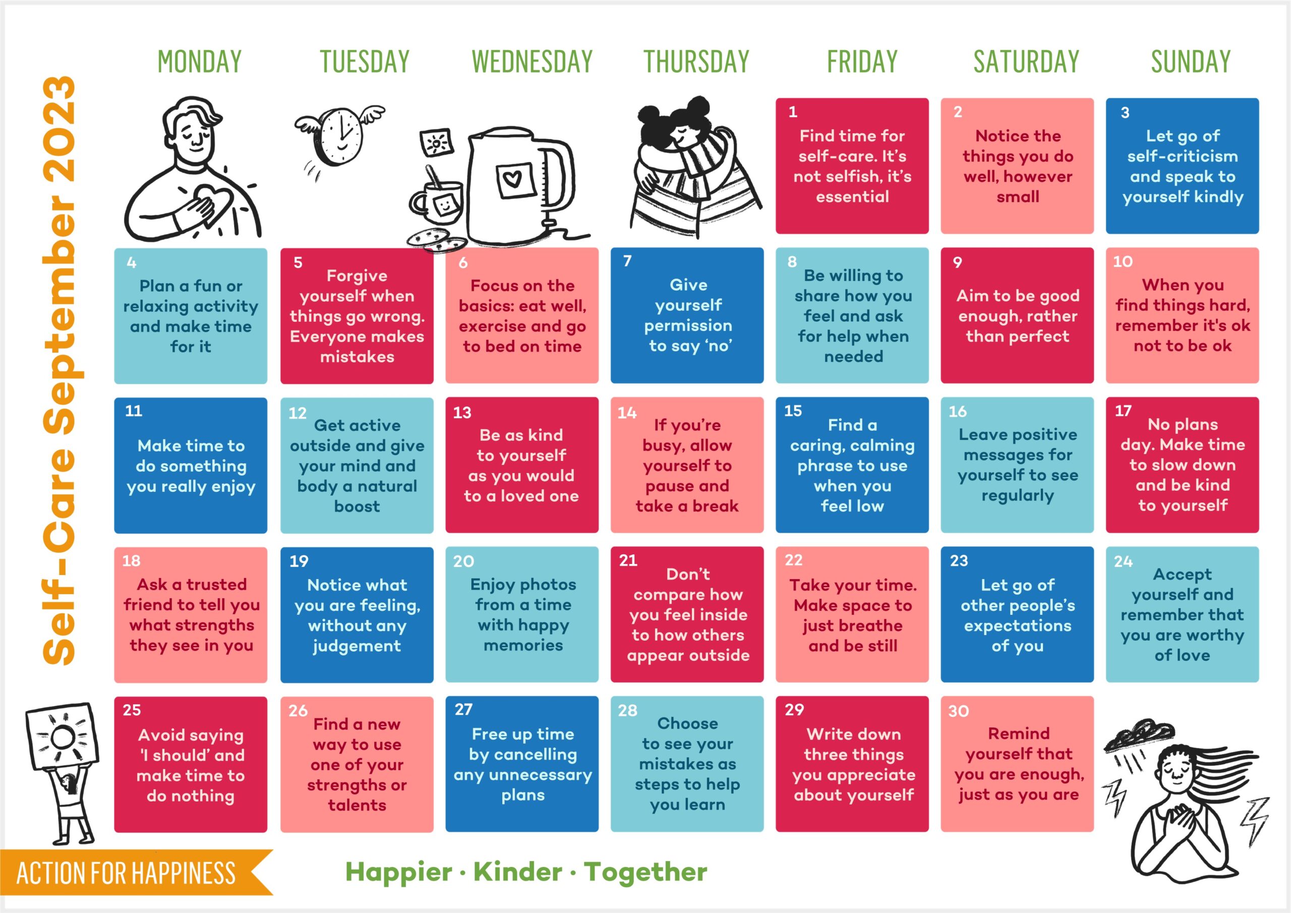 Action for Happiness calendar - Self Care September